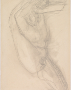 Femme nue, une jambe retenue des deux mains au-dessus du visage