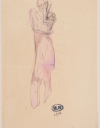 Femme nue debout, une main au visage ; Trois femmes debout, de profil et de face (au verso)