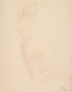 Femme nue, agenouillée et de dos