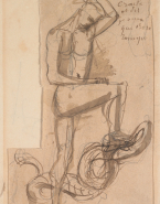 L'homme et le serpent ; Figures (au verso du premier support) ; Etude pour un socle (au verso du second support)