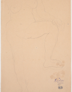 Femme nue de face, une main posée sur un genou levé