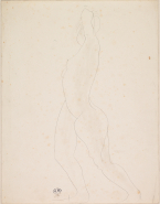 Femme nue debout, de profil à gauche, un bras sur la tête