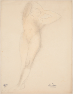 Femme nue allongée, les bras repliés au-dessus du visage