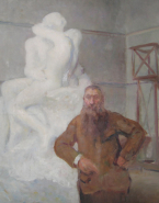 Rodin dans son atelier devant le Baiser