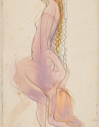 Femme nue inclinée auprès d'une femme debout aux cheveux dénoués