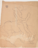 Homme luttant avec un centaure contre un serpent ; Projet de monument et deux jambes de profil (au verso)