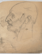 Portrait de vieil homme chauve de profil à gauche