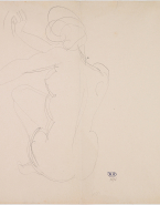 Femme nue à quatre pattes, de profil à gauche