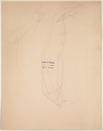 Femme tournée vers la droite, un vêtement aux pieds ; Photographie du Triomphe de la femme de Lambeaux à l'Exposition Universelle, par E. Fiorillo (au verso)