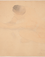 Femme nue accroupie de profil, au bras tendu vers la gauche