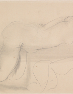 Femme nue allongée sur le ventre et de profil