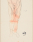 Femme nue debout, penchée en avant, mains aux cuisses