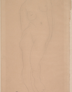 Femme nue, debout, de face, déhanchée sur la jambe droite