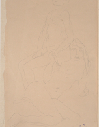 Deux femmes nues, assises, l'une sur l'épaule de l'autre