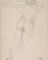 Femme nue debout, de dos, enfilant un vêtement par les bras
