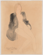 Femme assise, nue sous une veste