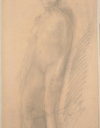 Femme nue debout, tournée vers la gauche, un bras le long du corps