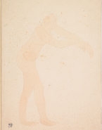 Femme nue de profil, les bras tendus devant elle