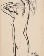 Femme nue, tournée vers la gauche et levant les bras ; Femme nue assise de profil à droite (au verso)