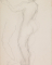 Femme nue de dos, tournée vers la gauche, un bras tendu