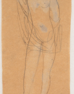 Femme nue debout, un voile pendant d'un bras à l'autre