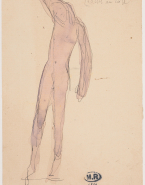 Femme nue debout, un bras derrière le cou