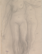 Femme nue debout, de face, bras ouverts