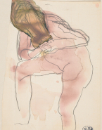 Femme nue, les mains aux cheveux, le coude sur la jambe droite ; Ebauche de femme nue à mi-corps (au verso)