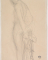 Femme nue debout, de profil à gauche, un vêtement au bout du bras, derrière les fesses