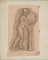 Homme nu, debout, de profil, tenant une statuette de la main droite