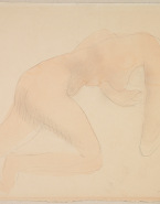 Femme nue à quatre pattes, de profil vers la droite