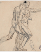 Deux personnages nus, l'un soutenant l'autre ; Tête de profil (au verso)