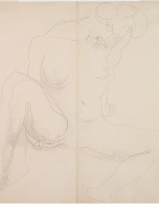 Femme nue assise, de face, une main sous la cuisse droite