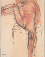 Femme nue assise, de face, une jambe levée