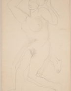 Femme nue tournée vers la gauche, les mains à la chevelure