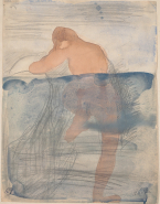 Femme nue dans l'eau et de dos
