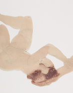 Femme nue étendue sur le côté, bras et jambes repliés