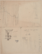 Console, profils de moulures pour la Porte de l'Enfer et pour le monument à Claude Lorrain ; Façade d'église, pilastre, moulures (au verso)