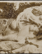 Femme nue allongée et homme lui entourant la taille par Gutzon Borglum (plâtre)