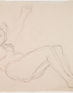 Femme nue allongée vers la droite, un bras levé