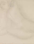 Femme nue allongée tenant sa jambe droite dressée
