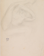 Femme nue assise à la renverse, une jambe au-dessus du visage