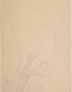 Femme nue de profil, penchée en avant, les mains au sol