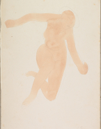 Femme nue de face, un genou en terre et les bras ouverts
