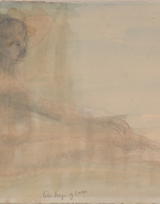 Femme nue assise de profil, une main posée sur les jambes allongées