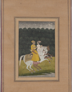Miniature du Deccan moghole : couple d'amoureux chevauchant au clair de lune