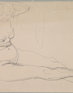 Femme nue à demi allongée vers la droite, les mains à la chevelure
