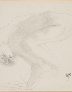 Femme nue, de profil à gauche, penchée en avant, les mains au sol