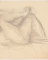 Femme nue allongée sur le dos, vers la droite, maintenant un talon sur une jambe repliée