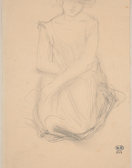 Femme drapée, agenouillée, assise sur les talons, les mains croisées sur le ventre